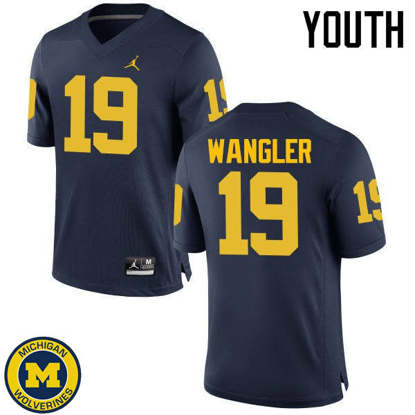 Youth Michigan Wolverines #19 Jared Wangler Navy Official Game Jersey